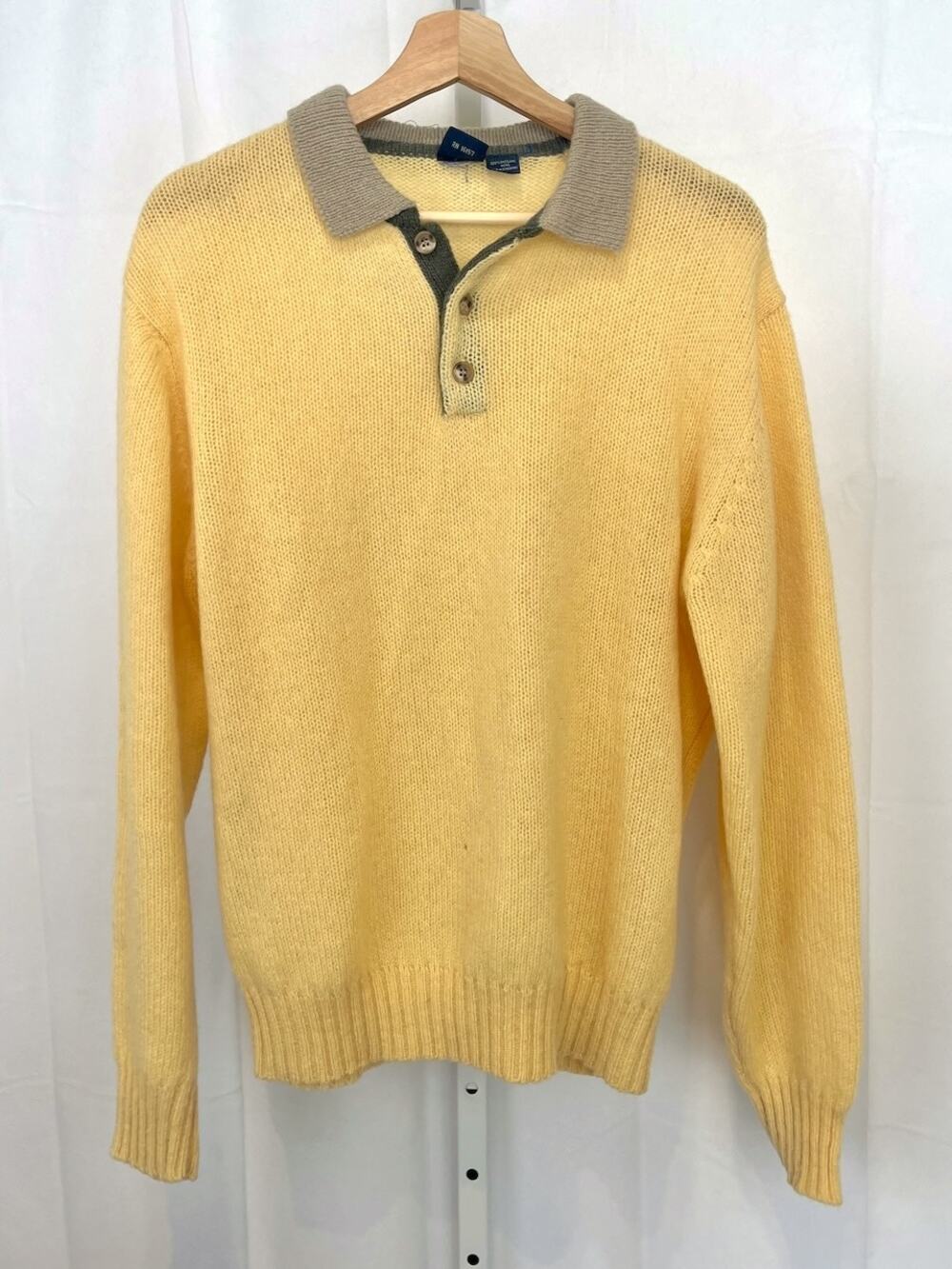 GANT The Rugger Sweater Vintage Polo Collar Pullover Shetland Wool Cream Size XL